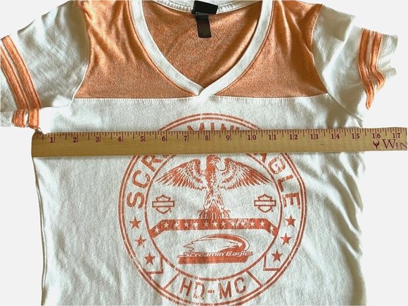 Harley Davidson Womens Short Sleeve TShirt SZ Small Orange White Screamin Eagle - Picture 5 of 8